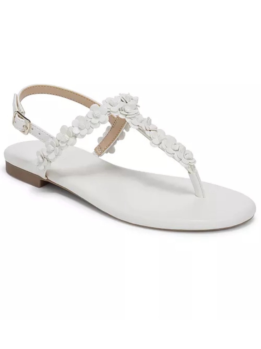 White Floral T-Strap Women's Sandal